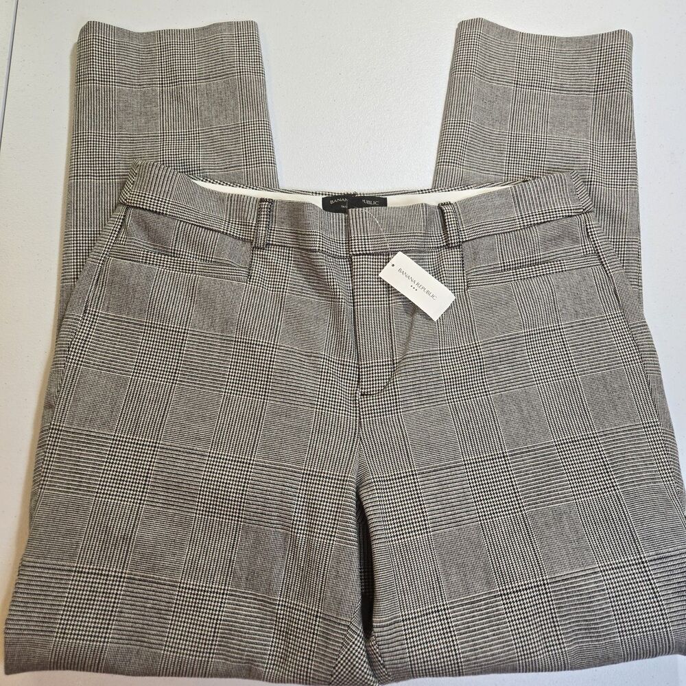 NWT Banana Republic  Sloan Curvy Fit Dress Pants Size 10 Grey White Black Preppy